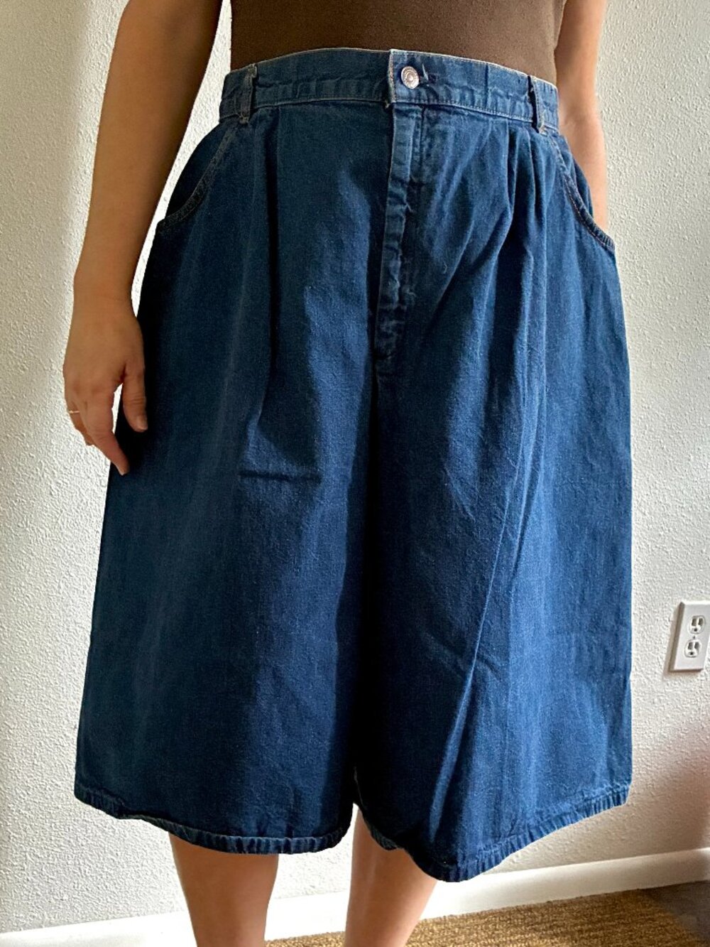 Vintage 70s Orange Tap Levi's High Waist Wide Leg Denim Gaucho Culottes Shorts